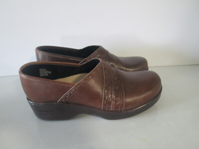 Women's Abeo B.I.O System Leather Slip Clogs  Resistant Sure Grip Brown SZ 8