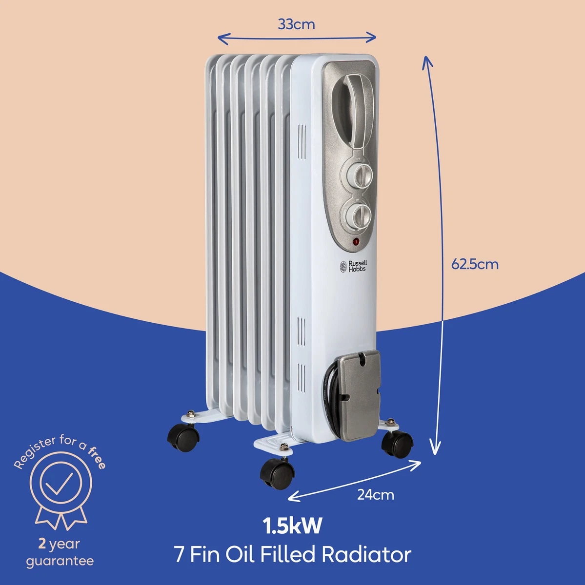 Russell Hobbs Oil Radiator 7 Fin 1500W Electric Heater White RHOFR5001  5060440047848 | eBay