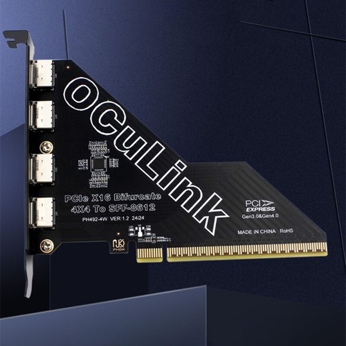 PCIe 4.0 X16 Expansion Card 4 Port PCIE X4X4X4X4 to OCulink SFF 8612 Splitter - Photo 6/8