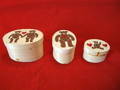 Teddy Bear Balsa Wood Stacking Boxes (3) Graduated Sizes; 2.5'', 2'' and 1.5 Inch