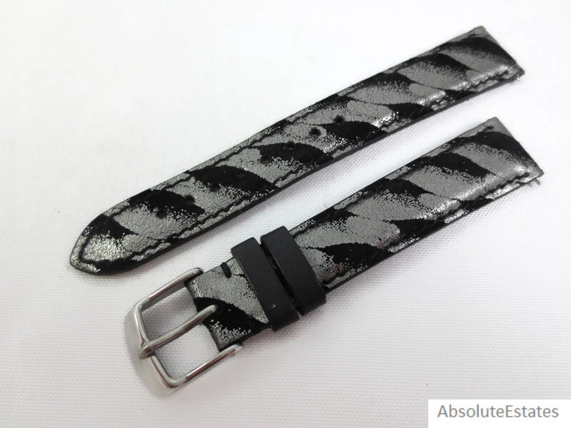 Michele 16mm Black Gray Calf Hair Furry Watch Strap Band Silver Hardware New MICHELE Silver 16 mm Band Width Wristwatch Bands for sale | eBay main image 3