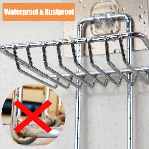 Bathroom Double Tier Soap Dish Holder Wall Mounted Stainless Steel With Hook - Picture 5 of 10