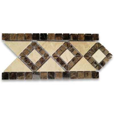 B0050P Marble Mosaic Border Listello Tile Venice Emperador 4x7.5 Polished