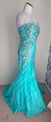 Tony Bowls Evenings Seafoam Chiffon Peacock Theme Mermaid Gown, Full  Length, 8 | eBay