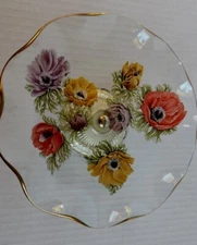 Vtg James Clarke & Sons Rose Pedestal Candy Cake Dish rare Poppy Reverse Painted