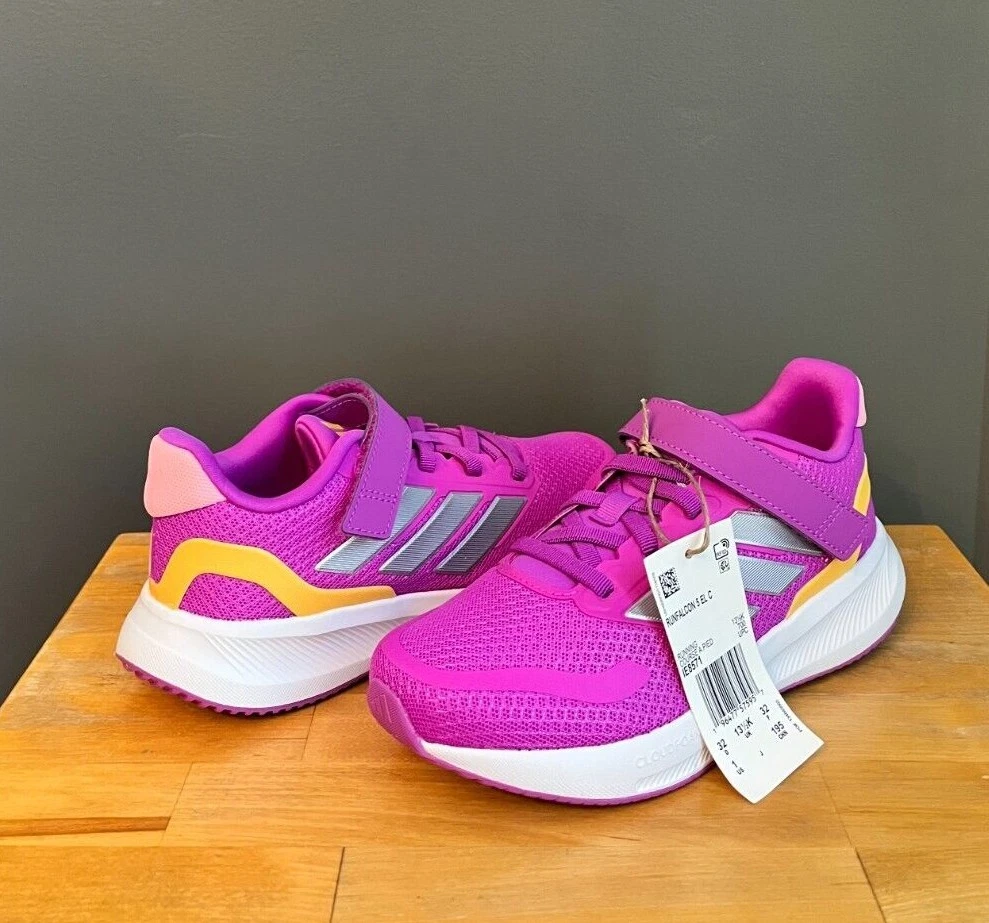 Adidas Purple Burst Silver Metallic Runfalcon 5 EL Sneakers US 1 Youth Nuove con scatola