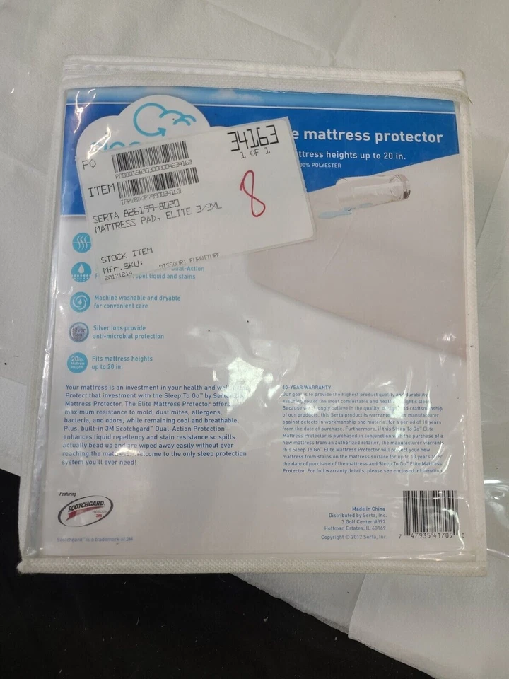 PROTECTOR COLCHÓN SERTA TWIN XL SLEEP TO GO ELITE 20" CON SCOTCHGARD-LOTE DE 2 Foto 3 de 3