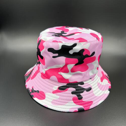 BUCKET HAT PINK COLORFUL CAMOUFLAGE PATTERN SUMMER STYLE REVERSIBLE - Picture 4 of 8