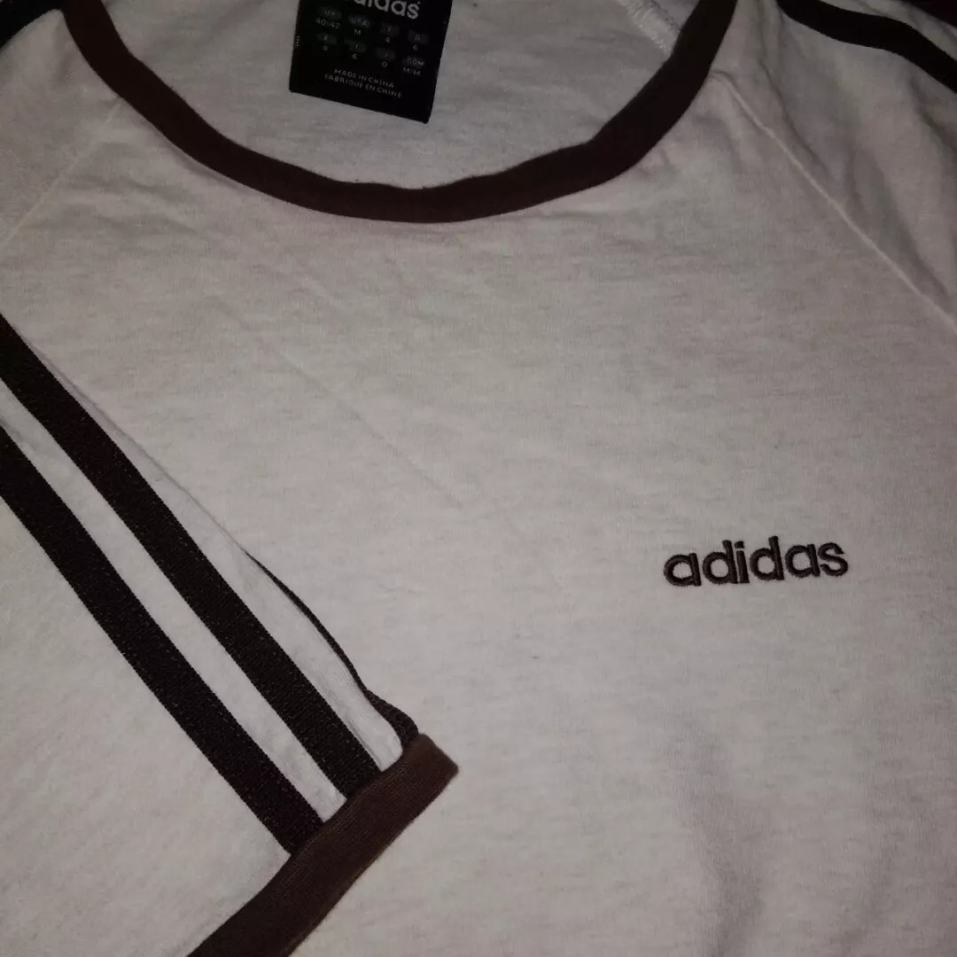 VTG y2k 2000s Adidas ringer tan/brown tshirt retro classic