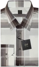 NEW IKE BEHAR DRESS SHIRT XL/XXL 17.5 18 MENS CASUAL WHITE & BROWN TONES PLAID