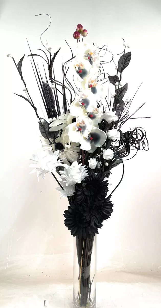 Black and white Dried and artificial flowers mixed Bouquet no vase