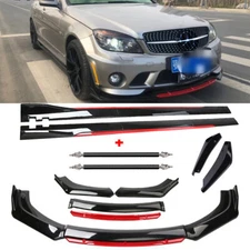 For Mercedes-Benz Front Bumper Lip Spoiler Splitter Side Skirt Glossy Black +Red