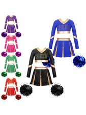 Kids Girls Crop Top With Skirt Color Block Cheerleading Dance Outfit Pleated