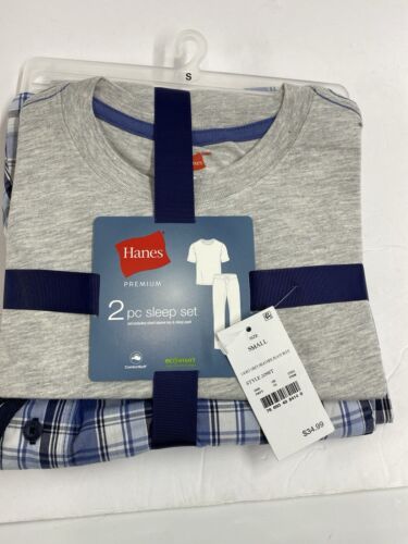 Hanes MenShort Sleeve Knit Sleep Top with Stretch Woven Pajama Pants, Size S