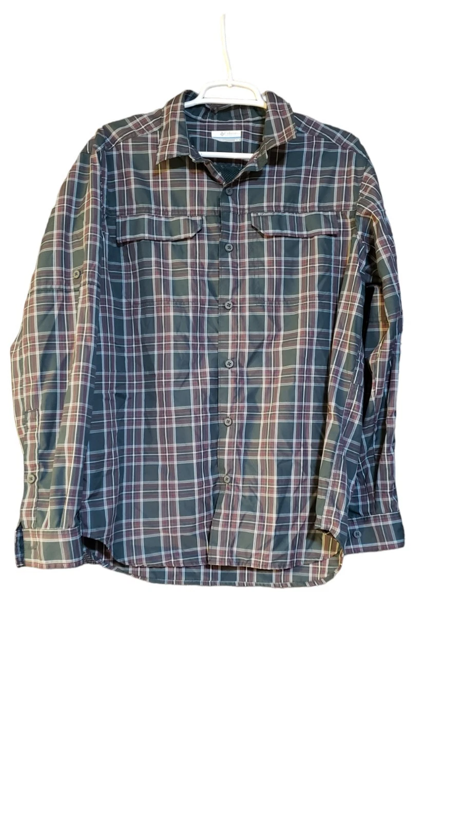 Columbia Omni-Shade Plaid Long Sleeve Shirt M Roll Tab Sleeves Outdoos Hiking
