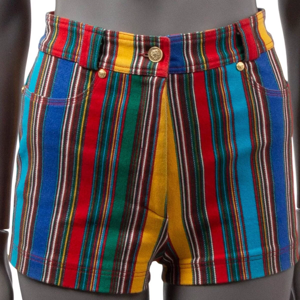 67923 auth VERSACE multicolor 1993 STRIPED HIGH WAISTED Shorts