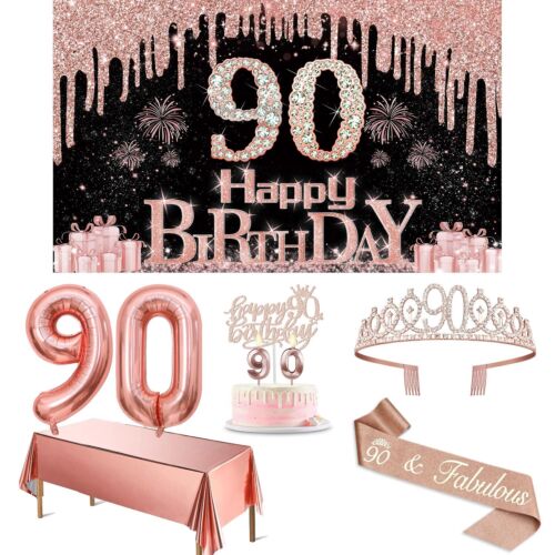 90th Birthday Decorations for Women with Banner Rose Gold Tablecloth Number B...