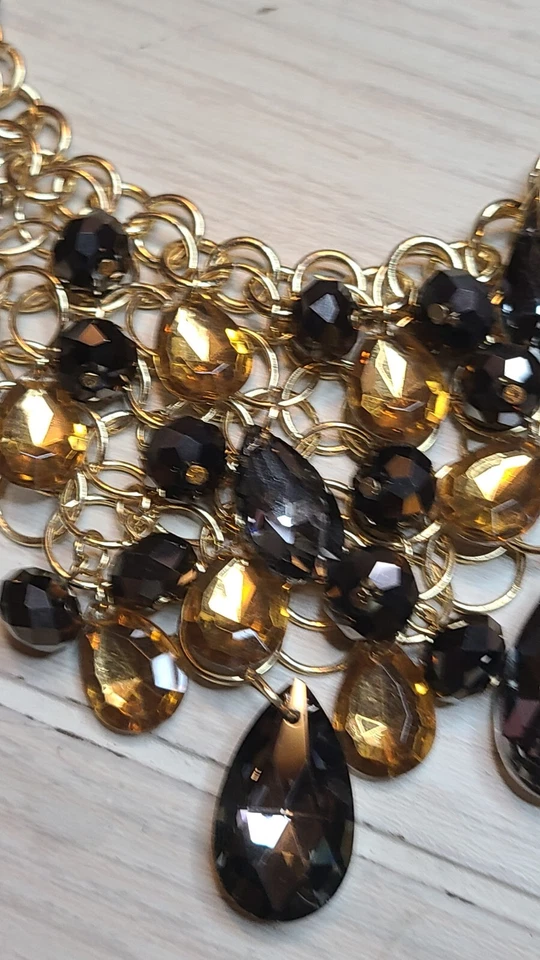 Collar vintage Alfani tono dorado piedras color ámbar babero 20" Foto 2 de 4