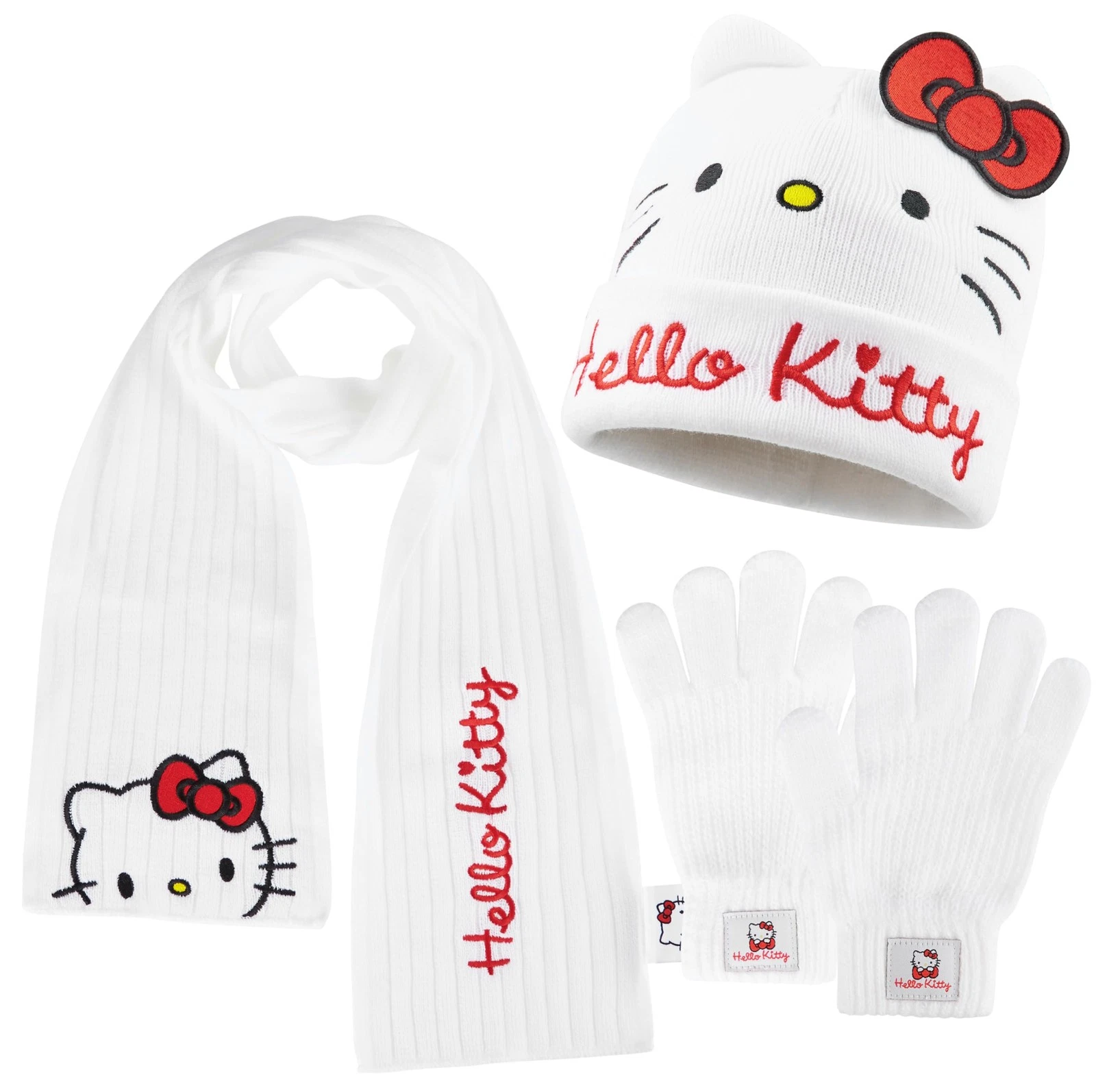 Hello Kitty Girls Hat Gloves And Scarf Set, Winter One Size, White