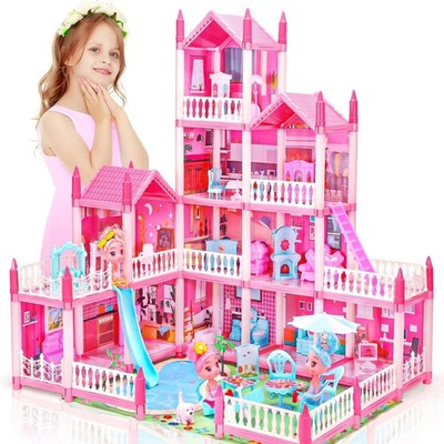 *NEW* Barbie Dreamhouse, 4-Story 11 Rooms Doll House with Dolls Toy Figures,..