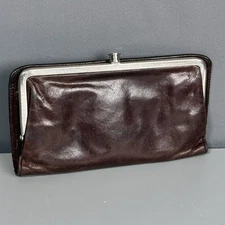 Hobo International Brown Leather Kiss-Lock Wallet Vintage Clutch Organizer