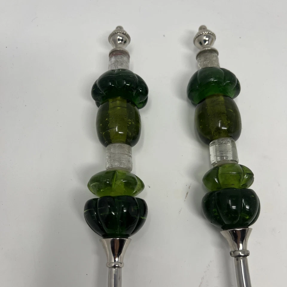 Pottery Barn Glass Bead Salad Servers – Green Glass Bead Handles, Set of Two VTG - Image 4 of 4