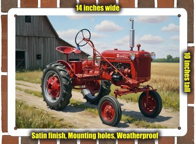 Metal Sign - 1949 Farmall Cub Tractor Oil Painting - 14x10