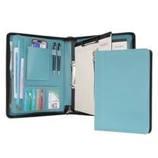 A4 Portfolio with Zipper - Leather PU Padfolio with Detachable Ring Binder an...