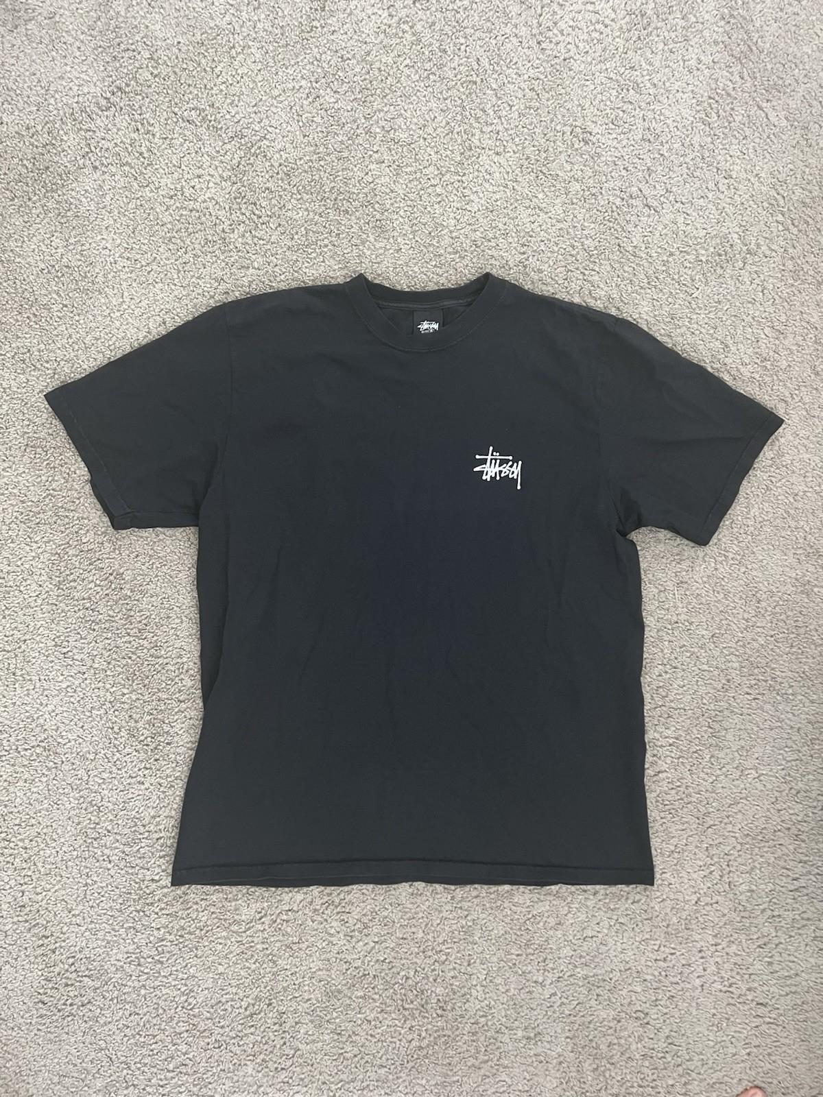 Stussy Black Men's S Graphic Logo Print Short Sleeve Crew Neck Cotton T-Shirt