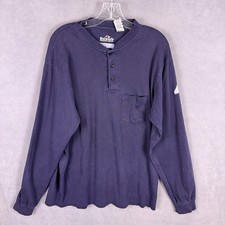 Bulwark FR Flame Resistant Henley Shirt Mens XL Navy Blue Workwear Long Sleeve