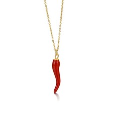 Italian Horn Necklace - 14K Gold Plated Cornicello Red Horn Pepper Necklace Amul