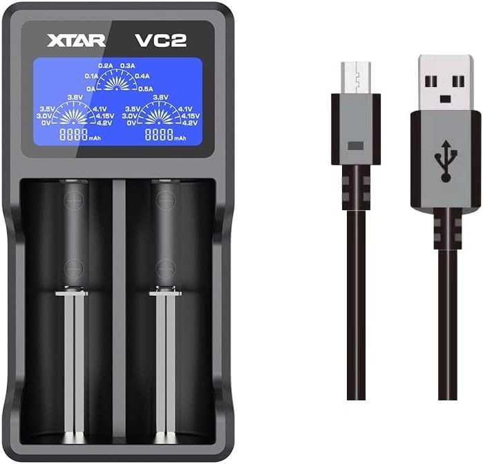 XTAR VC2 USB LCD Dual Battery Charger Li-ion Smart Charger Micro USB 3.7V Cells
