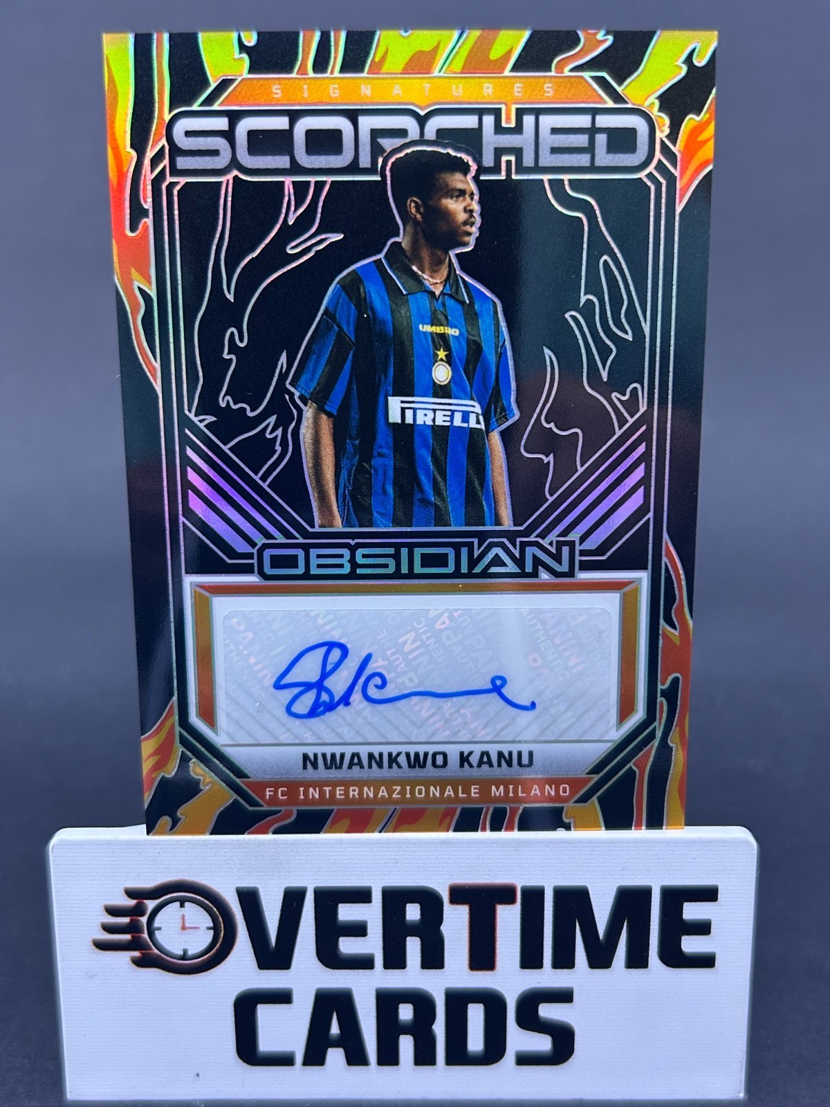 2025-26 Panini Obsidian Nwankwo Kanu Scorched Signatures #SC-NK Orange Auto /199
