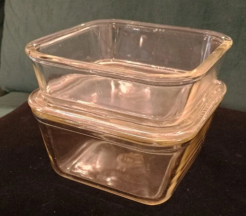 Vintage PYREX Clear Baking-Storage Dish Set #663 6"X6"X3", #662 6"X6"X2" & Lid