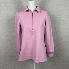 Joules Sweater Womens 4 Pink Rosalyn Dawn Collared Zip Neck Sweatshirt Logo