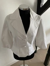 Ladies White Jacket 3/4 Sleeved Covered Buttons Size 12