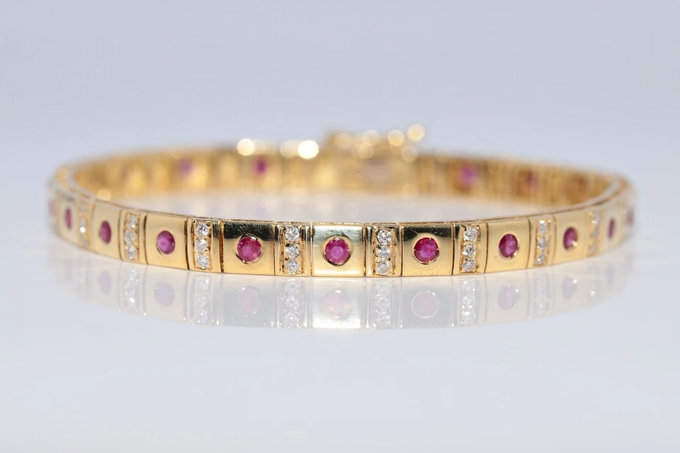 Vintage Circa 1980s 18k Gold Natural Diamond And Ruby Tennis Bracelet - Image 4 of 4