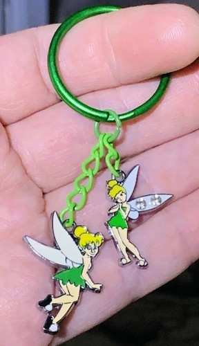 Silver Tinker Bell Charm Pendants On A Green Split Keyring Keychain!! - Picture 8 of 14