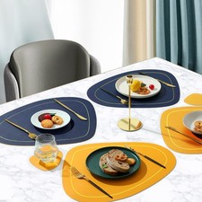 4 Pack Faux Leather Placemats Set,Round PU Dinning Table Mats,Wipeable Easy t...