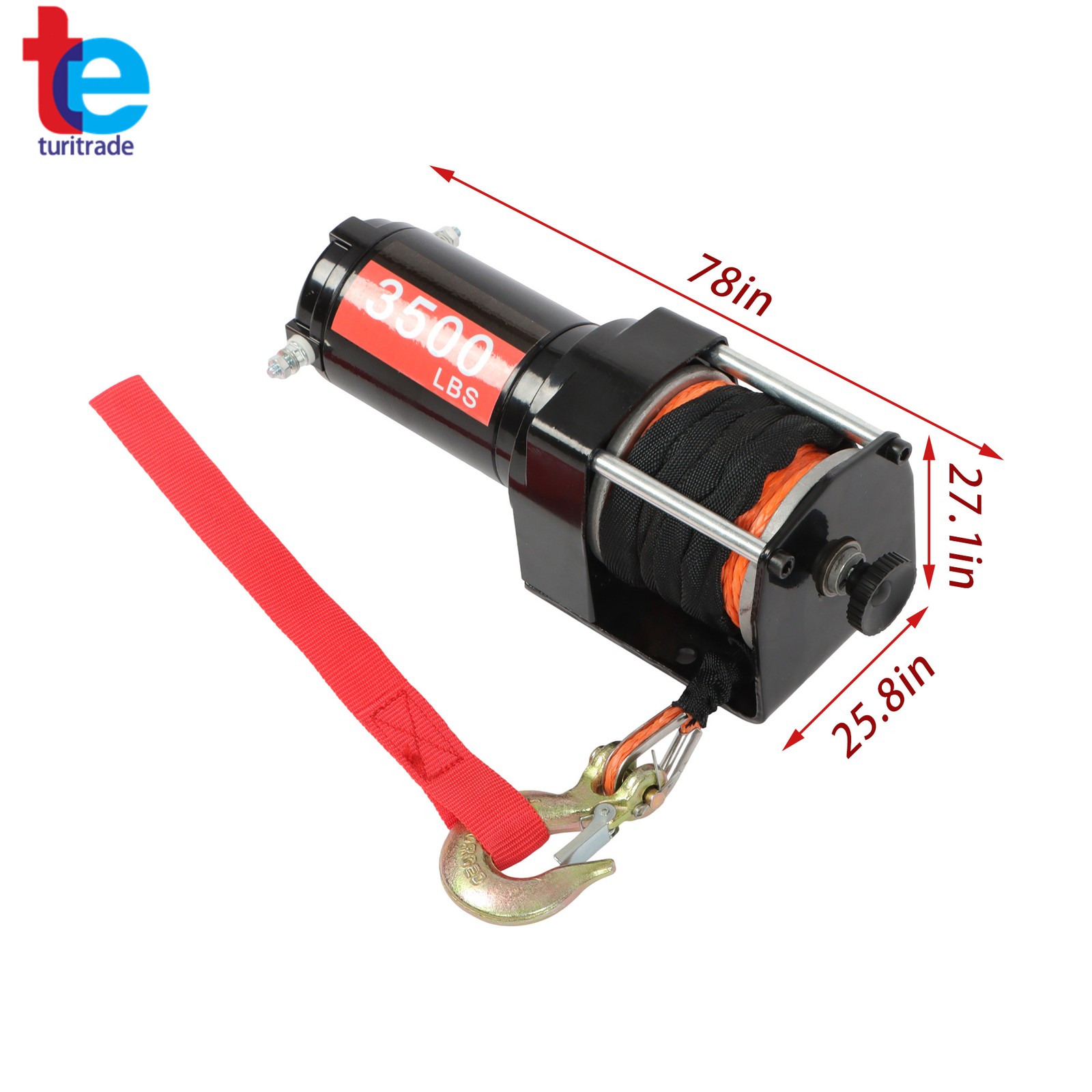 3500lbs Electric Winch 12VDC/1.5HP Copper Motor With 3/16" x 39' Synthetic Rope