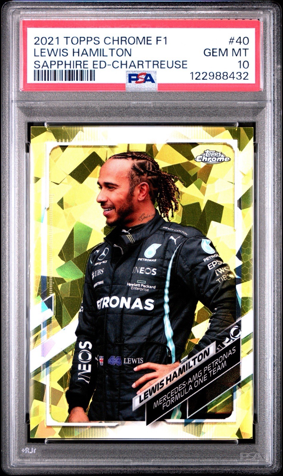 2021 Topps Chrome F1 Sapphire Lewis Hamilton Chartreuse #40 /199 PSA 10 GEM MT