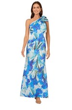 Adrianna Papell Women's Floral-Print Bow One-Shoulder Gown, Blue Multi, Size 8