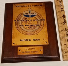 Targa premio stazione di servizio AMOCO American Oil Company 1967 vintage merce pneumatici.