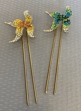 Vintage Ornamental Hair Picks Jewel Encrusted Multicolor Rhinestone Ombre Orchid