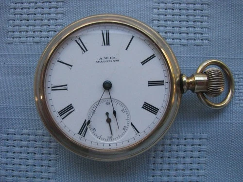 Antique Waltham 16s 15j Pocket Watch in Gold Plated Salesman's Display Case