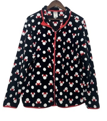 Disney Store 2XL Womens Minnie Mouse Polka Dot  Plush Zip Up Jacket Pockets 