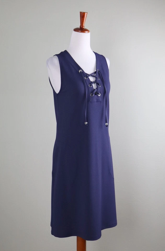 Vestido sin mangas TOMMY BAHAMA NUEVO CON ETIQUETAS $138 Island Cays con cordones spa en azul marino talla pequeña Foto 3 de 4