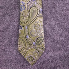 Geoffrey Beene Luxury Tie Green Blue Paisley Woven Silk Necktie