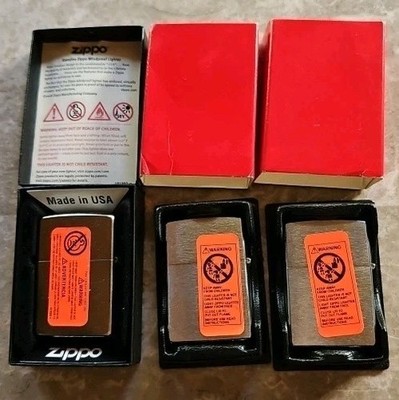 3 NEW ZIPPO Lighter Bradford PA. Zippo USA 2x H05, 1x F19 with Boxes Unused