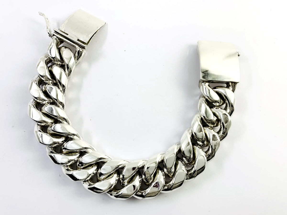 Very Heavy Taxco Mexico 925 Sterling Silver Curb Chain Bracelet